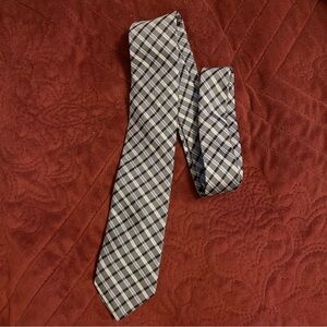 Ben Sherman Tie Silk Black Gray‎ Silver Repp Stripe Plaid Men 2.75” Retro Dad